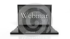 Webinar text written on laptop blackboard screen