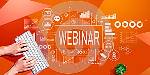 Webinar theme with person using computer keyboard