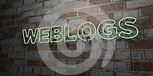 WEBLOGS - Glowing Neon Sign on stonework wall - 3D rendered royalty free stock illustration photo