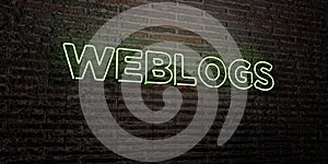 WEBLOGS -Realistic Neon Sign on Brick Wall background - 3D rendered royalty free stock image photo