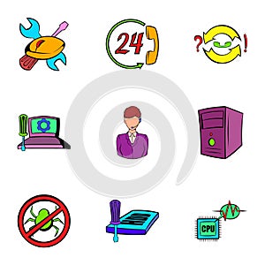 Webmaster icons set, cartoon style