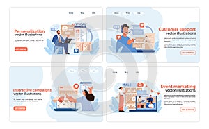 Webpage Design Consumer Engagement Set. Vibrant illustrations showcasing the key aspects of personalization.