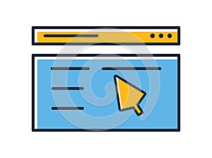 Webpage icon. Cursor on a web page isolated on white background. Design elements colored.