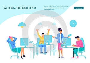 Webpage template of business characters working in office