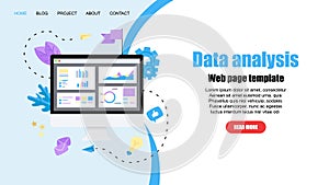 Webpage template. Data analysis design concept. Graph, diagram, statistics