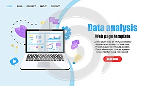 Webpage template. Data analysis design concept. Graph, diagram, statistics