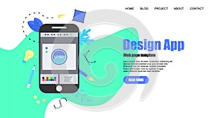Webpage Template. Flat vector graphic design concept with an open design application with a creative project