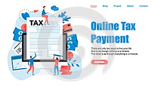 Webpage template. Online tax payment vector illustration concept. Filling tax form