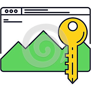 Webpage under key secure vector icon design