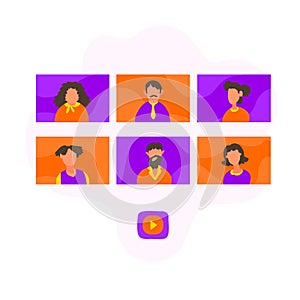 WebPeople avatars. Conference video call. Working from home. Online virtual meetings. Video conference webinars.