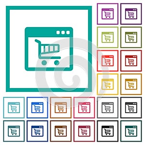 Webshop application flat color icons with quadrant frames