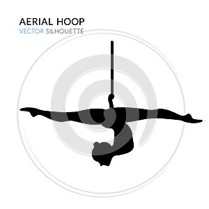 WebSilhouettes of a gymnast in the aerial hoop. Vector illustration on white background. Air gymnastics concept