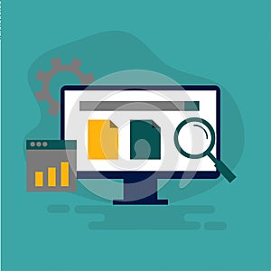 Website Analytics Dashboard, illustration of dashboard analysis using flat style.