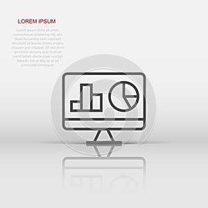 Website analytics icon in flat style. SEO data vector illustration on white isolated background. Computer diagram business concept