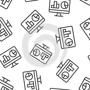 Website analytics icon in flat style. SEO data vector illustration on white isolated background. Computer diagram seamless pattern
