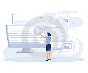 Website architecture concept, CMS content management system, interface design, software testing, application coding, flat vector