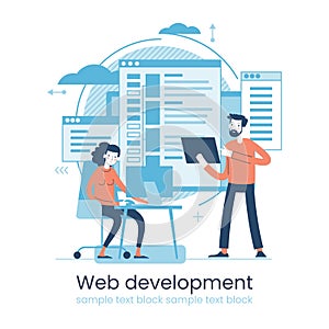 Website architecture concept. PHP and MySql. CMS content management system. Web development. Software testing. Interface design