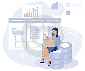 Website architecture concept, PHP and MySql, interface design, software testing, application coding, flat vector modern