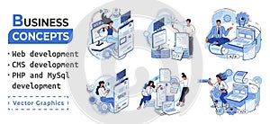 Website architecture concepts. Web development, PHP, MySQL, CMS, interface design, software testing