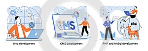 Website architecture concepts. Web development, PHP, MySQL, CMS, interface design, software testing