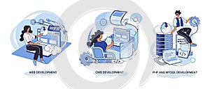 Website architecture concepts. Web development, PHP, MySQL, CMS, interface design, software testing