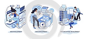 Website architecture concepts. Web development, PHP, MySQL, CMS, interface design, software testing