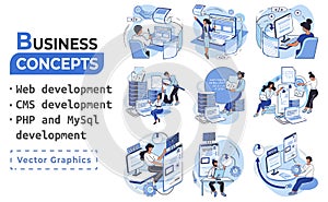 Website architecture concepts. Web development, PHP, MySQL, CMS, interface design, software testing