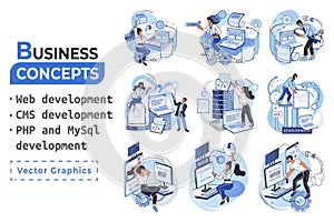 Website architecture concepts. Web development, PHP, MySQL, CMS, interface design, software testing