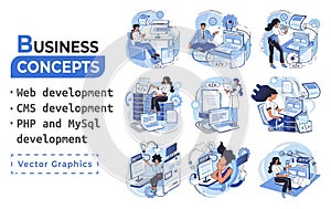 Website architecture concepts. Web development, PHP, MySQL, CMS, interface design, software testing