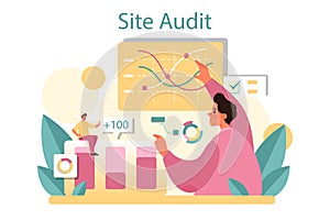 Website audit concept. Web page analysis of website's visibility in search