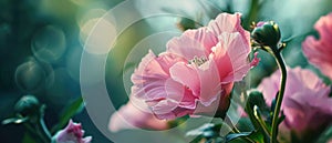 Website Banner Focuses On Closeup Of Pink Eustoma Flowera Heartshaped Formation Naturally Occurring