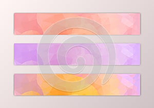 Website banner template set with abstract triangle polygon background in pink yelow