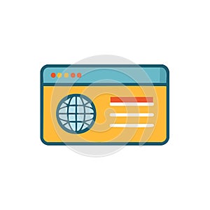 Website browser window with globe icon and user interface elements