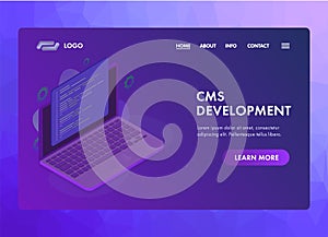 Website CMS content management system development UI UX web vector template or landing page concept.