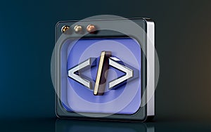 Website code interface icon on dark background 3d render concept
