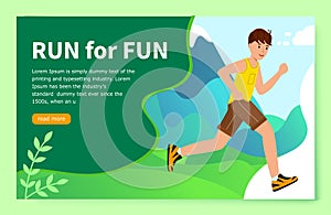 Website Concept of a healthy lifestyle. Run to fun. Young man runs through photo