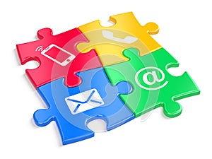 Website contact us concept - colorful puzzles witn contacts icons