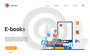 E-books landing page, student reading book, using bookreader, distance education