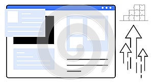 Website Layout with Navigation Elements and Data Analytics Arrows Concept