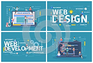 Website design and development horizontal banner set.