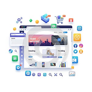 Website design elements isolated on white background