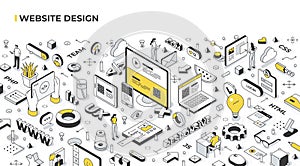 Website Design Isometric Banner Line Illustration