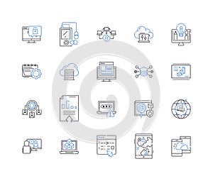 Website design line icons collection. Aesthetics, Navigation, Layout, Responsiveness, Usability, Simplicity, Consistency