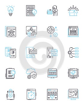 Website design linear icons set. Aesthetics, Interface, Responsiveness, Navigation, Content, Usability, UX line vector