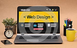 Website Design mockup in office laptop