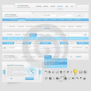 Website design navigation template elements with icons set