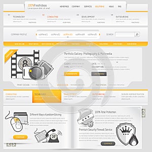 Website design navigation template elements with icons set