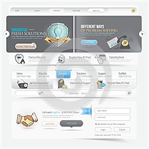 Website design navigation template elements with icons set