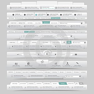 Website design template navigation elements with icons set