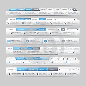 Website design template navigation elements with icons set